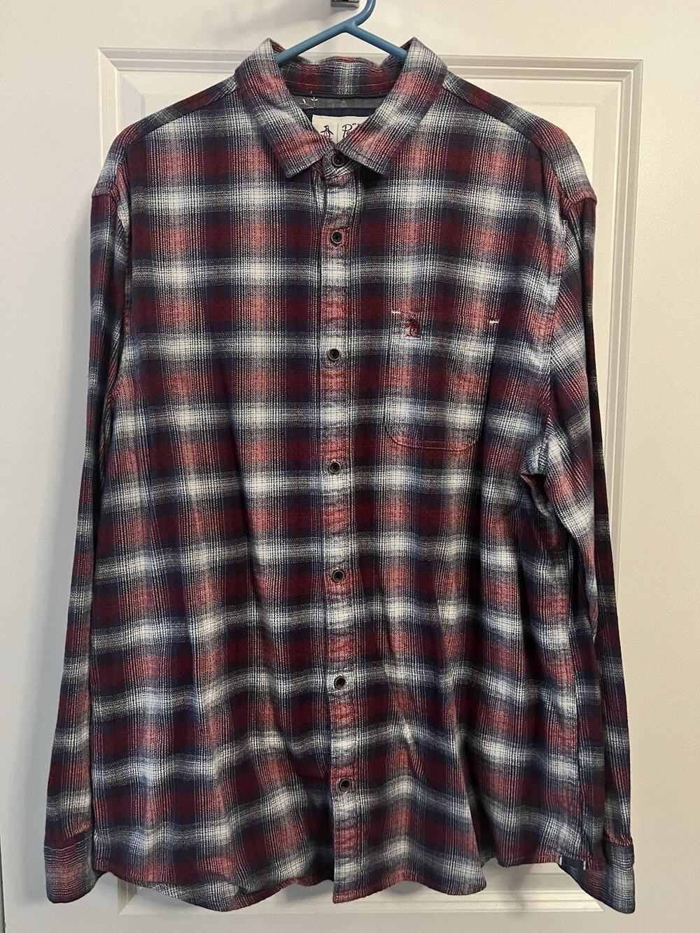 Original Penguin by Munsingwear Men's XLarge Plaid Button Down Shirt Red Blue